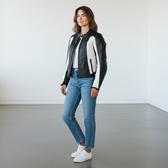 Biltwell Inc. Jackets & Blazers - BILT Womens Leather Motorcycle Jacket With Padding sz S black white